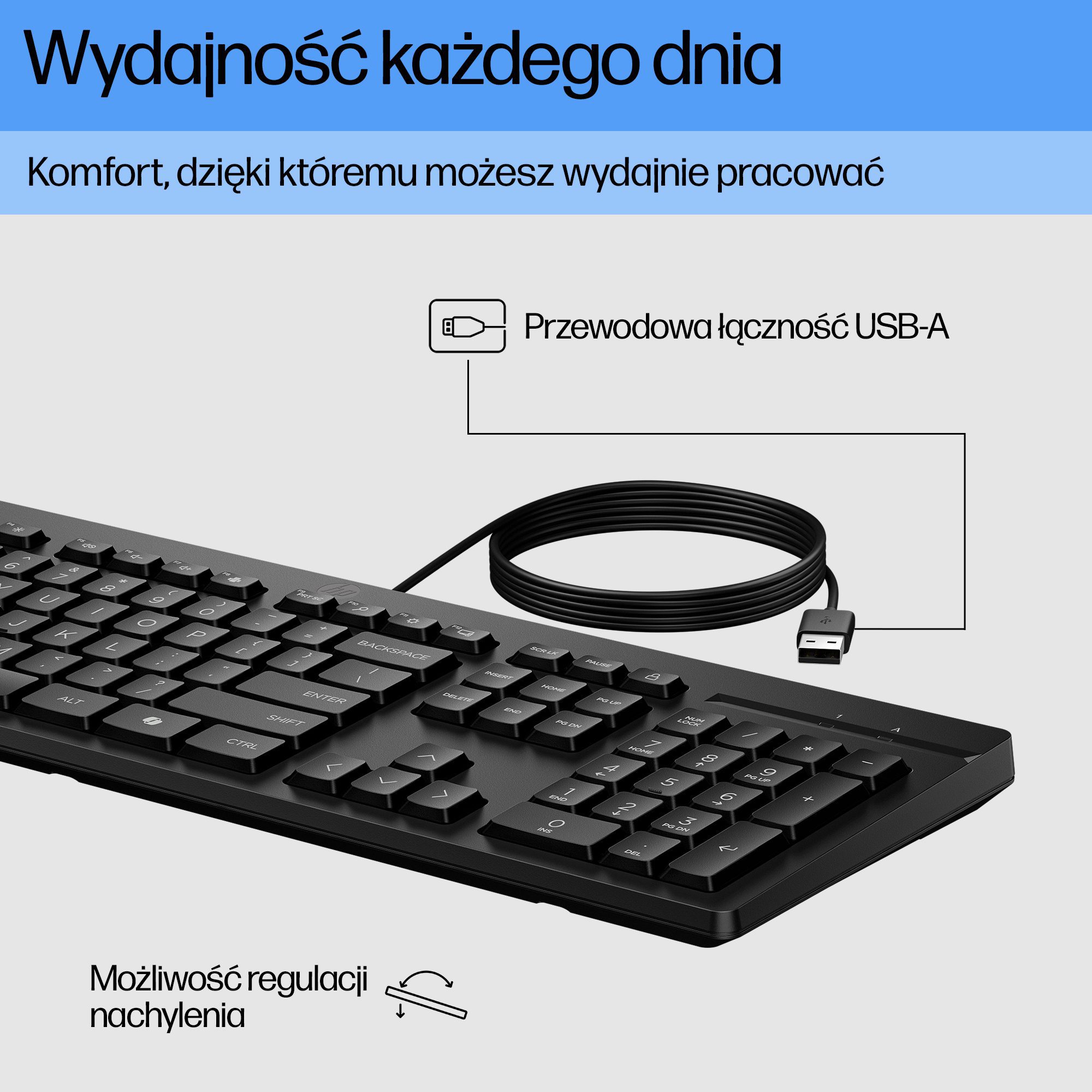HP 125 Wired Keyboard - Compatible with Windows 10, Desktop PC, Laptop, Notebook USB Plug and Play Connectivity, Easy Cleaning 1YR WTY - Image 7