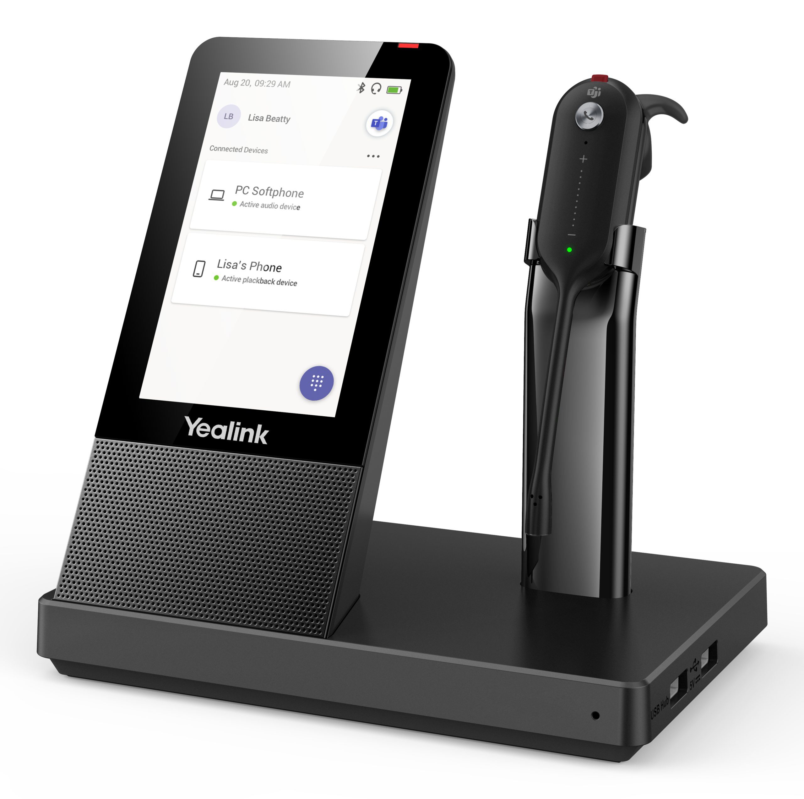 YEALINK DECT WIRELESS (WH67) MS CONVERTIBLE HEADSET , 4" TOUCH SCREEN BASE , SPEAKERPHONE - Image 2
