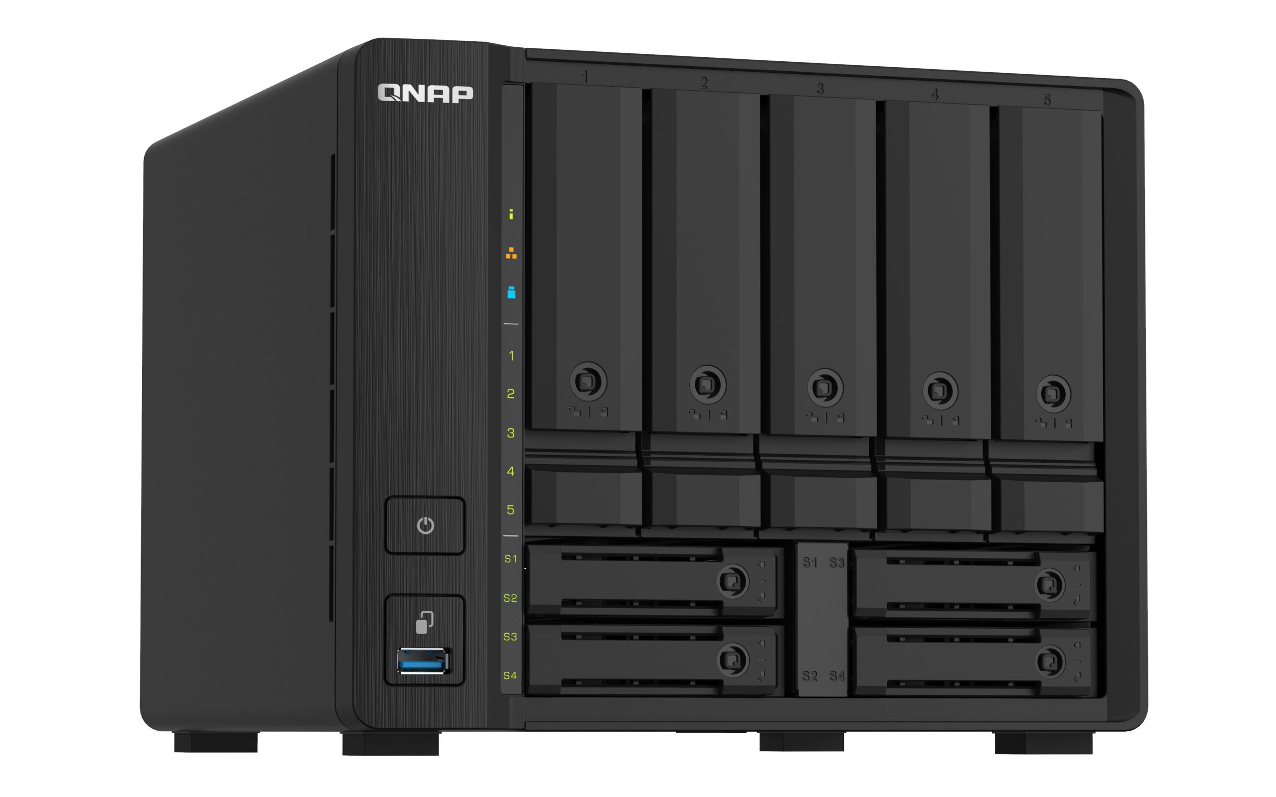 QNAP TS-932PX-4G 9-Bay NAS,AL324 64-bit quad-core 1.7GHz, 4GB DDR4 SODIMM RAM (1 RAM slot, max 16GB), 5x 3.5" and 4x 2.5" drive slots, 2x 10GbE SFP+ LAN, 2 Yr - Image 3