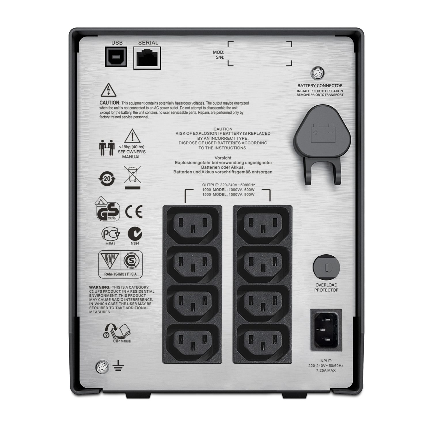 APC Smart-UPS C 1500VA/900W Line Interactive UPS, Tower, 230V/10A Input, 8x IEC C13 Outlets, Lead Acid Battery - Image 3
