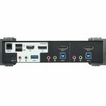 Aten Desktop Kvmp Switch 2 Port Single To Dual Display 4k Displayport Mst W/ Audio, Cables Included, 2x Usb Port, Selection Via Front Panel (CS1922M-AT-U)