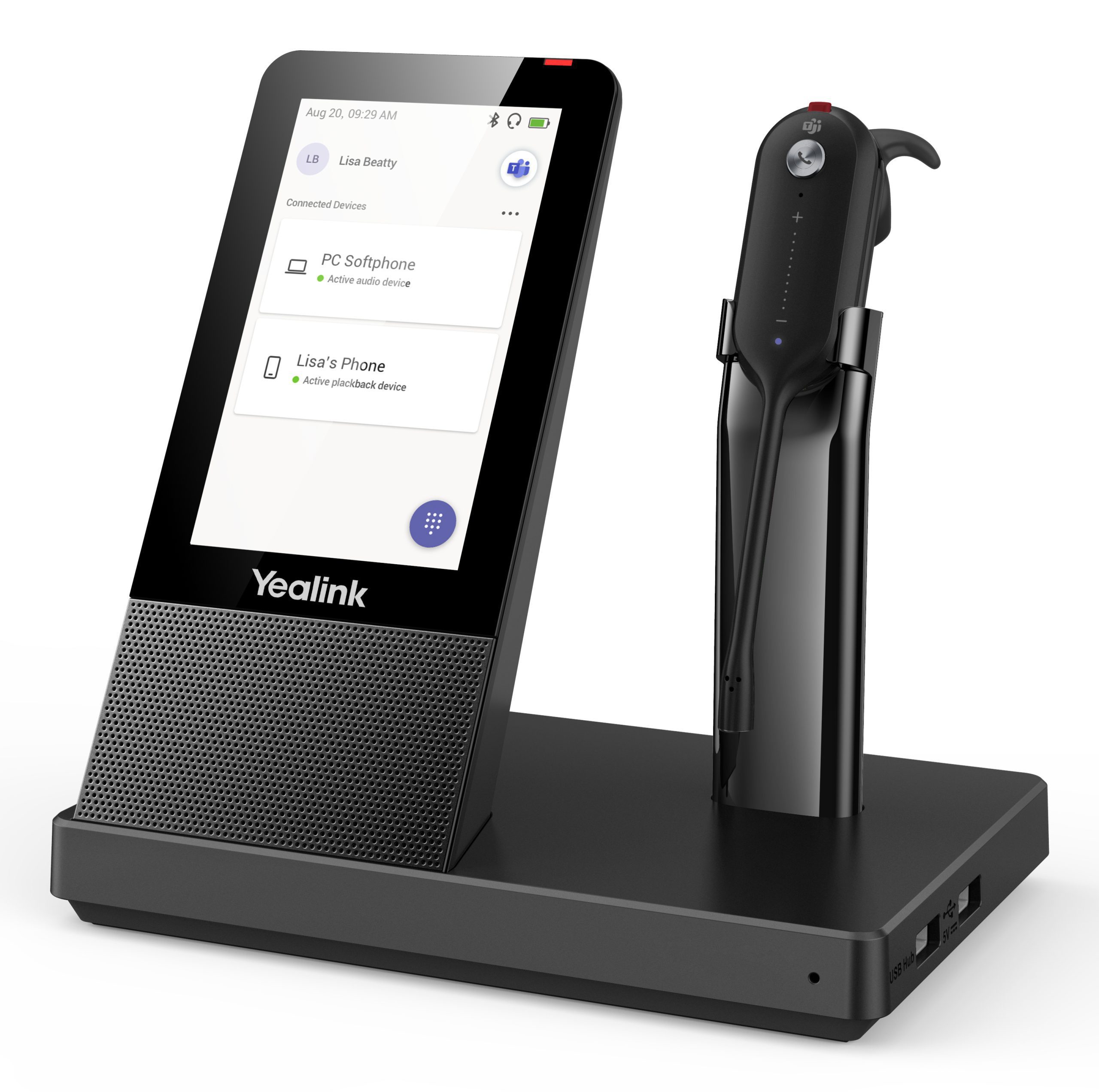 YEALINK DECT WIRELESS (WH67) MS CONVERTIBLE HEADSET , 4" TOUCH SCREEN BASE , SPEAKERPHONE - Image 3