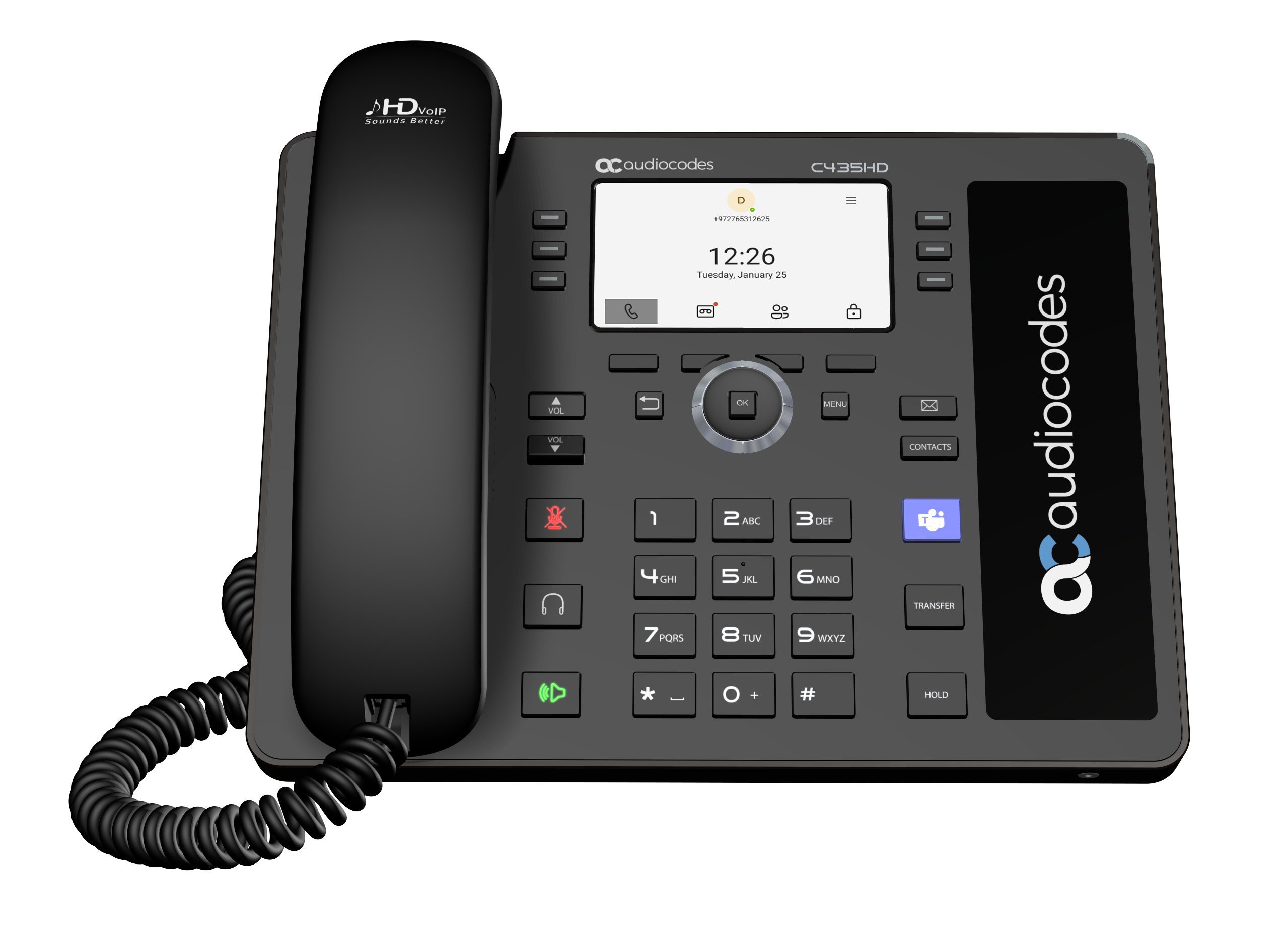 AUDIOCODES TEAMS C435HD-R IP POE PHONE, 4.3" LCD, BLACK WITHEXT PSU - Image 3