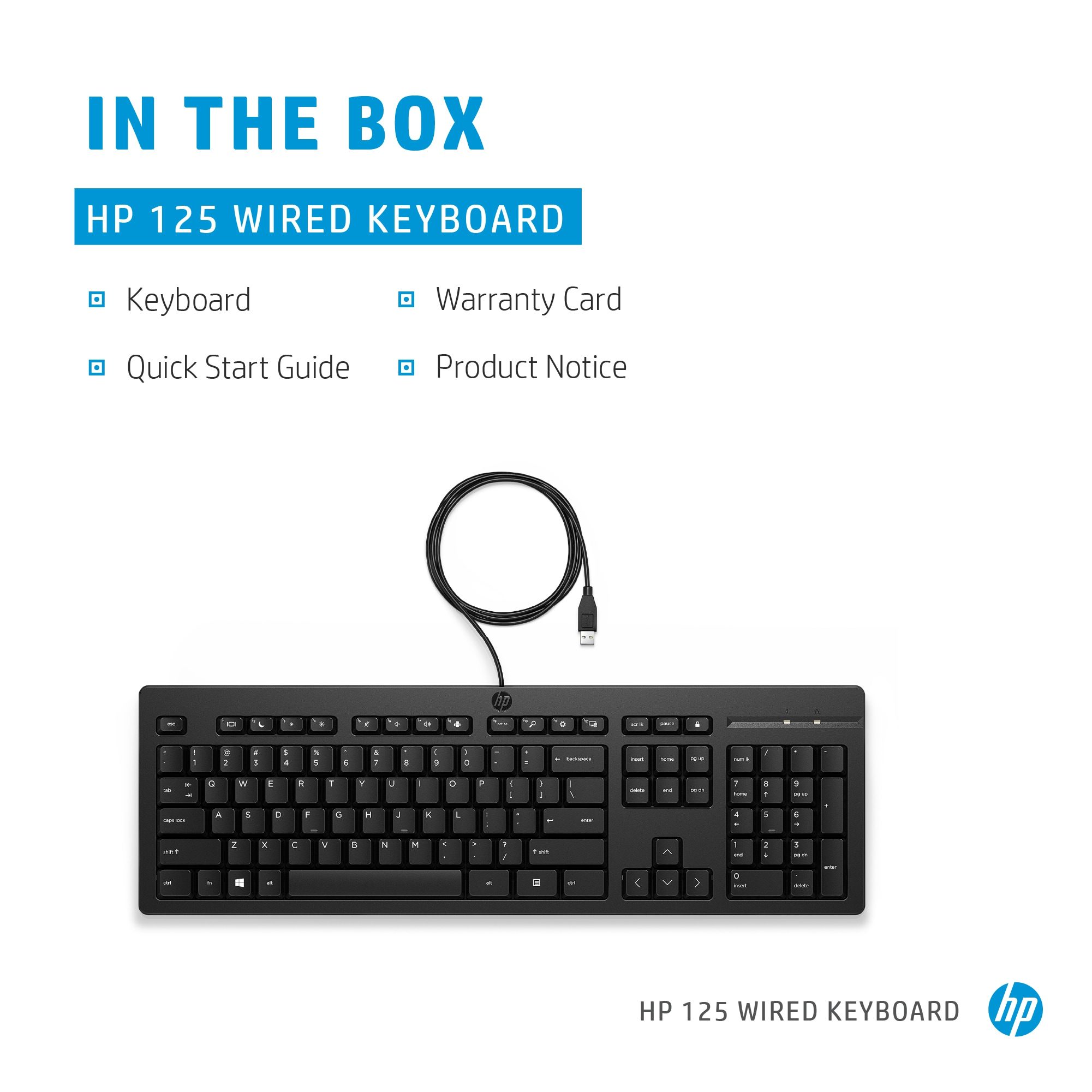HP 125 Wired Keyboard - Compatible with Windows 10, Desktop PC, Laptop, Notebook USB Plug and Play Connectivity, Easy Cleaning 1YR WTY - Image 18
