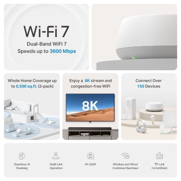TP-Link Deco BE22(1-pack) BE3600 Whole Home Mesh Wi-Fi 7 System, 688 Mbps at 2.4 GHz + 2882 Mbps at 5 GHz - Image 7