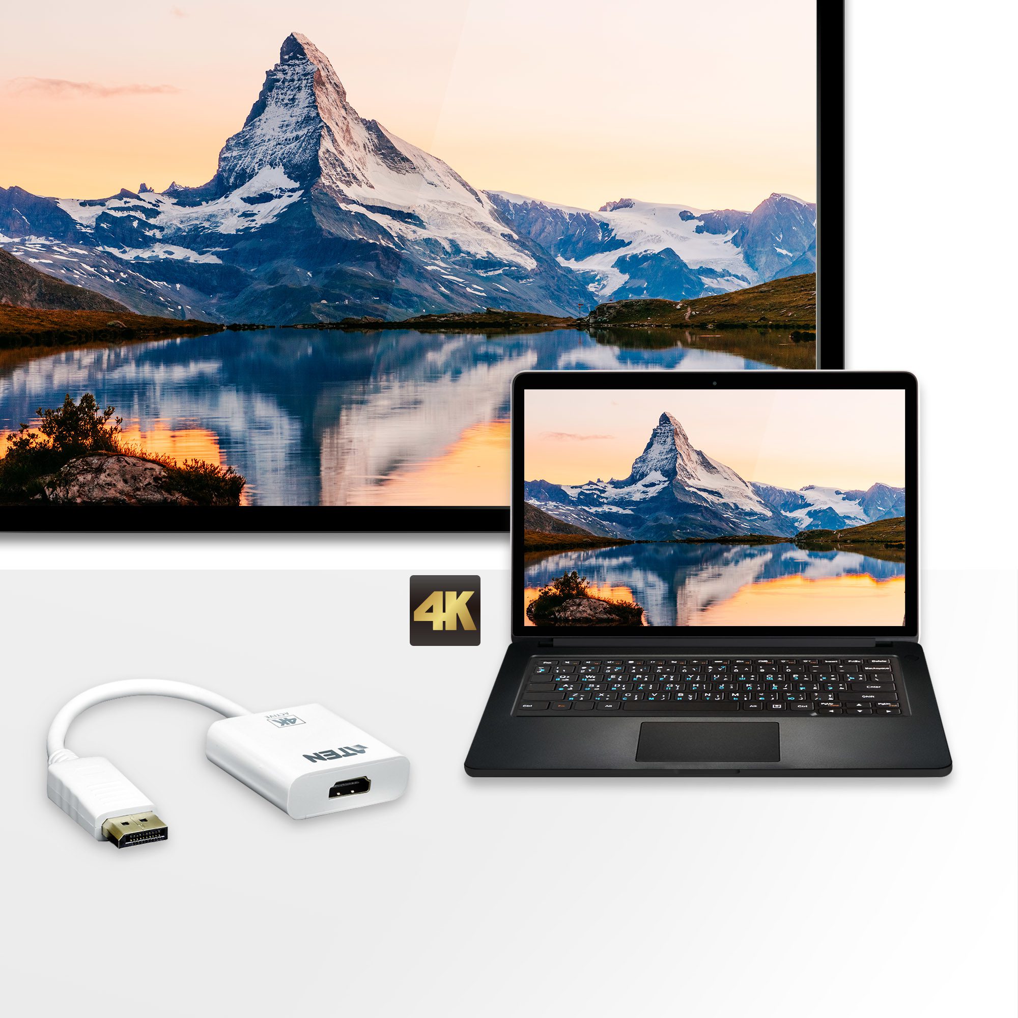 Aten 4K DisplayPort to HDMI Active Adapter, Supports VGA, SVGA, XGA, SXGA, UXGA, 1080p & resolutions up to 4K UHD, Supports AMD Eyefinity, DP to HDMI - Image 2