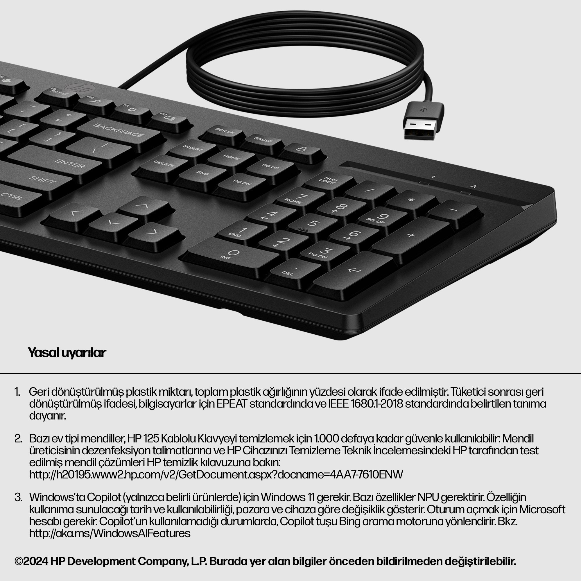 HP 125 Wired Keyboard - Compatible with Windows 10, Desktop PC, Laptop, Notebook USB Plug and Play Connectivity, Easy Cleaning 1YR WTY - Image 23