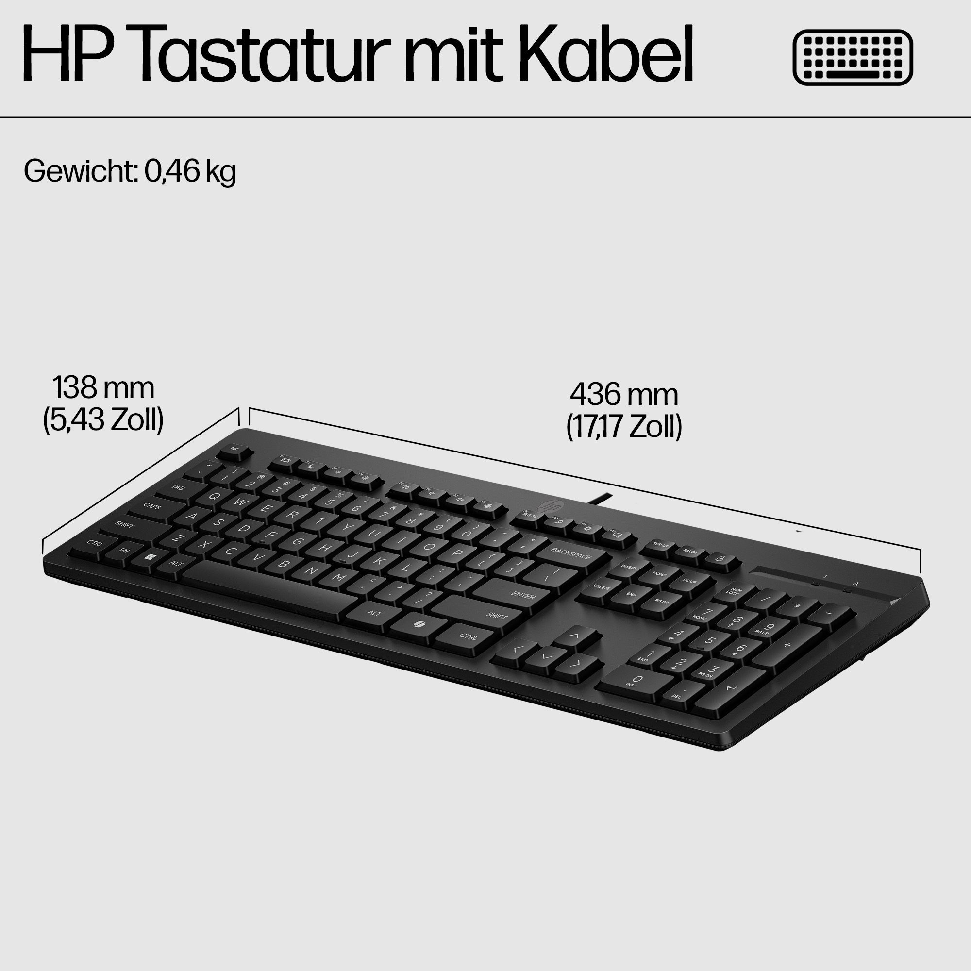 HP 125 Wired Keyboard - Compatible with Windows 10, Desktop PC, Laptop, Notebook USB Plug and Play Connectivity, Easy Cleaning 1YR WTY - Image 27