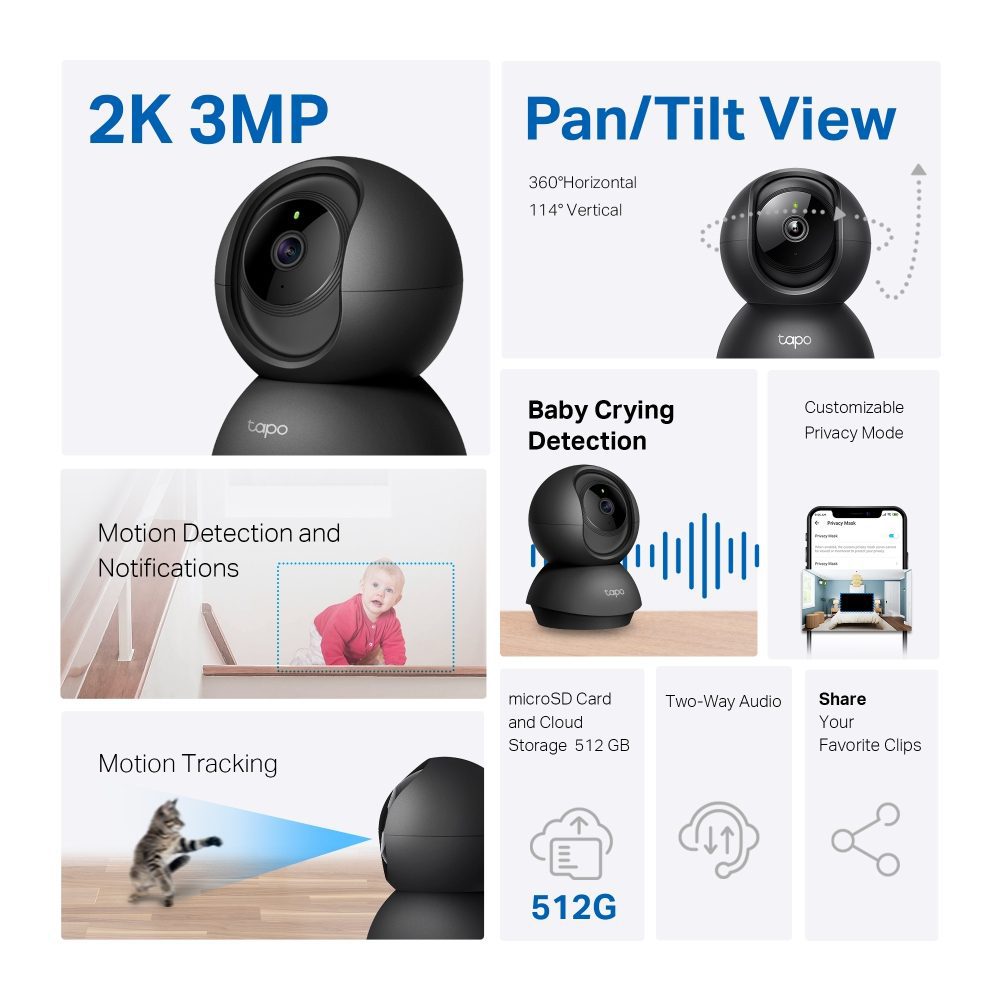 TP-Link Tapo C211 Pan/Tilt Home Security Wi-Fi Camera, 2K 3MP, 2-Way Audio, Night Vision up to 30 Ft, Privacy Zone - Image 4