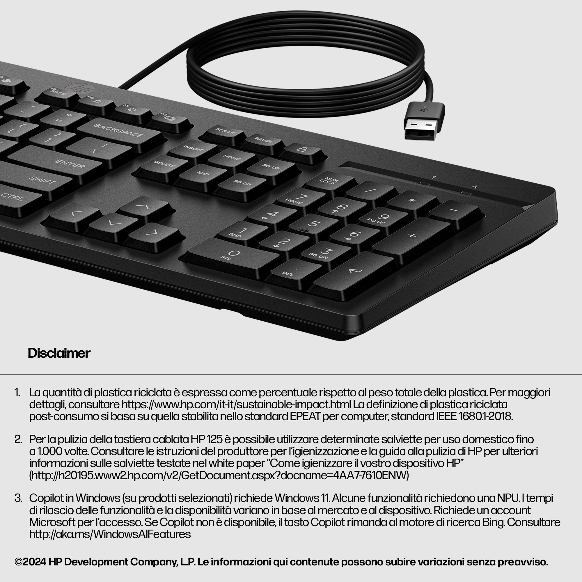 HP 125 Wired Keyboard - Compatible with Windows 10, Desktop PC, Laptop, Notebook USB Plug and Play Connectivity, Easy Cleaning 1YR WTY - Image 31