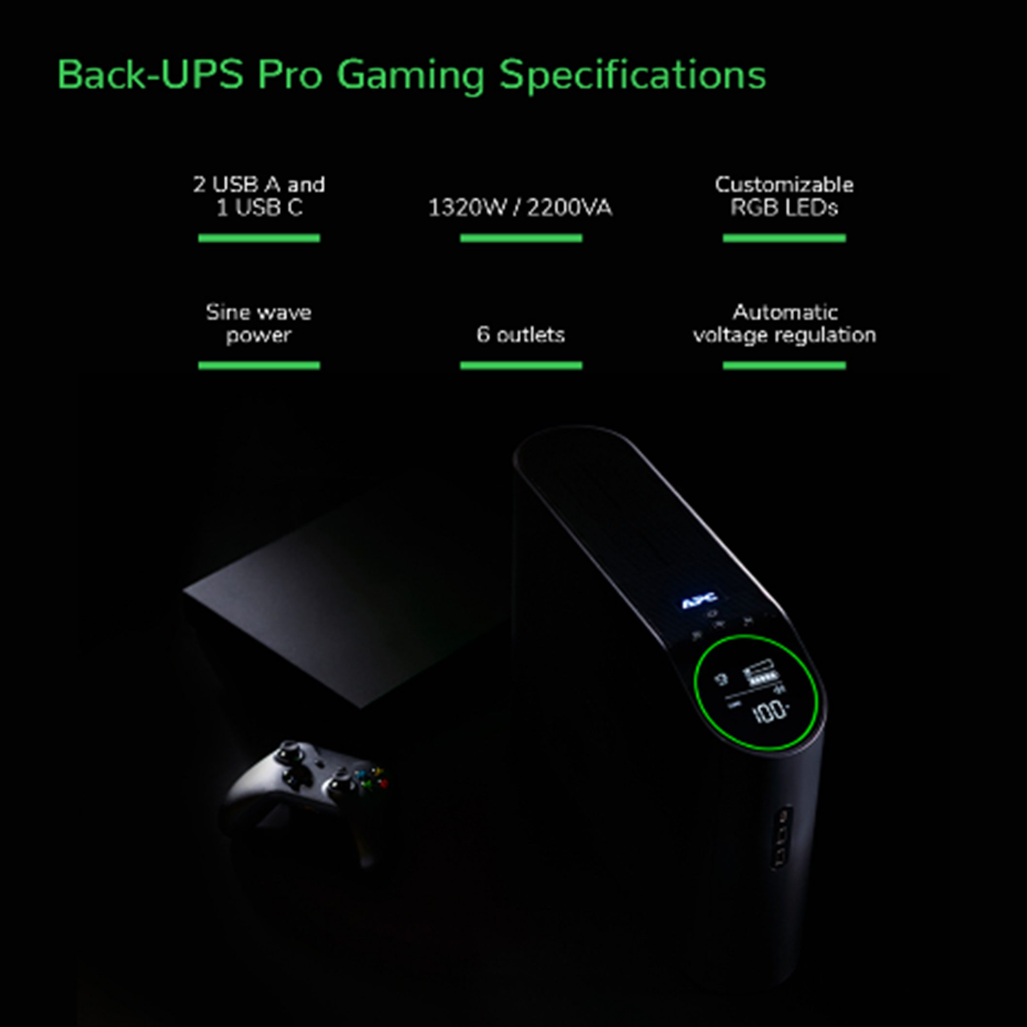 APC (BGM2200B) BACK-UPS PRO 2200VA/1320W, TOWER, 230V, 6X IEC, RGB, MIDNIGHT (BLACK) - Image 16