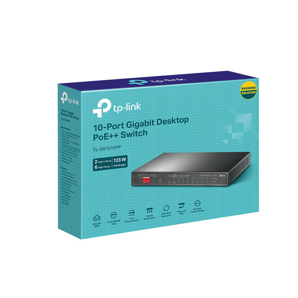 TP-Link TL-SG1210PP 10-Port Gigabit Desktop Switch with 6-Port PoE+ and 2-Port PoE++ , 9× 10/100/1000Mbps RJ45 Ports, 1× 1000Mbps Combo SFP/RJ45 Port - Image 3