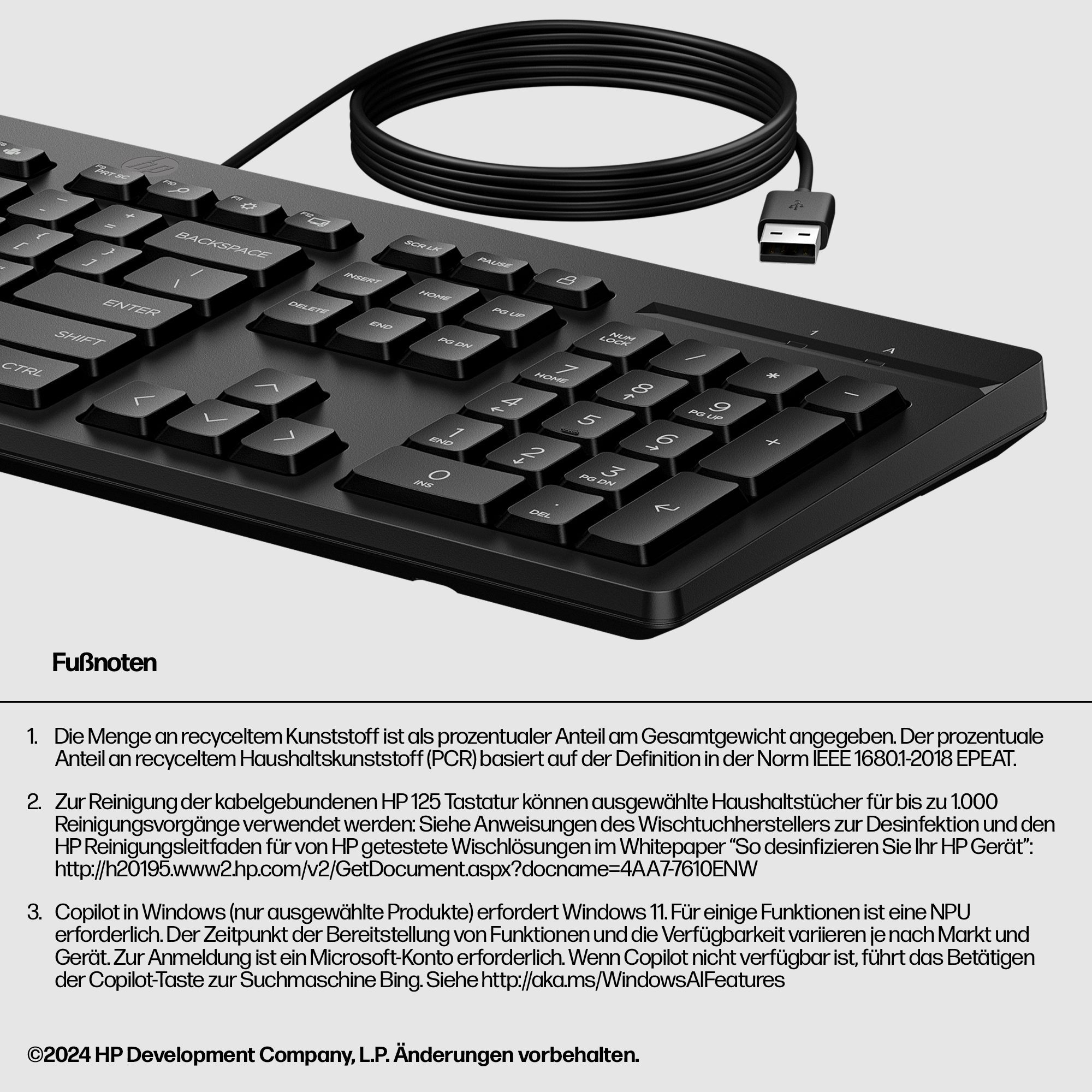 HP 125 Wired Keyboard - Compatible with Windows 10, Desktop PC, Laptop, Notebook USB Plug and Play Connectivity, Easy Cleaning 1YR WTY - Image 33