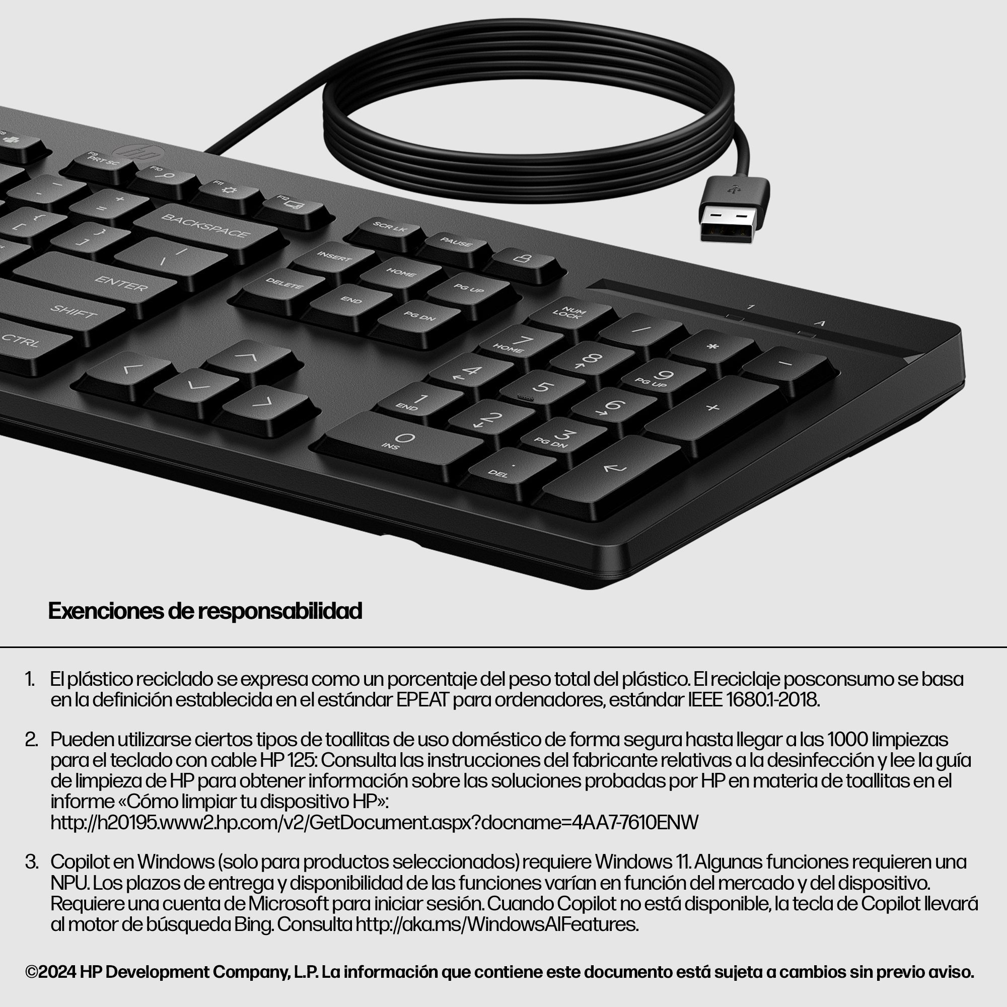 HP 125 Wired Keyboard - Compatible with Windows 10, Desktop PC, Laptop, Notebook USB Plug and Play Connectivity, Easy Cleaning 1YR WTY - Image 35