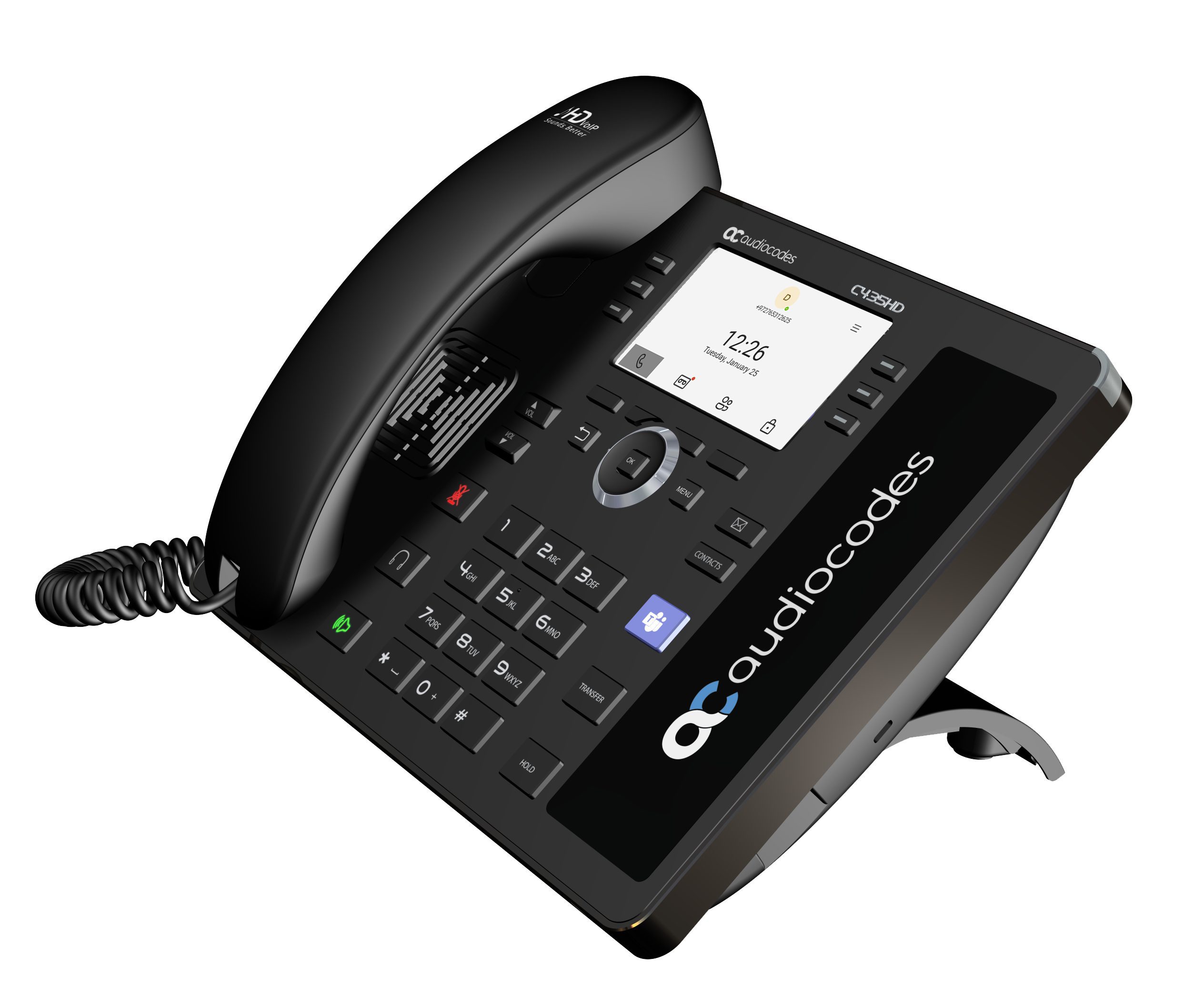 AUDIOCODES TEAMS C435HD-R IP POE PHONE, 4.3" LCD, BLACK WITHEXT PSU - Image 4
