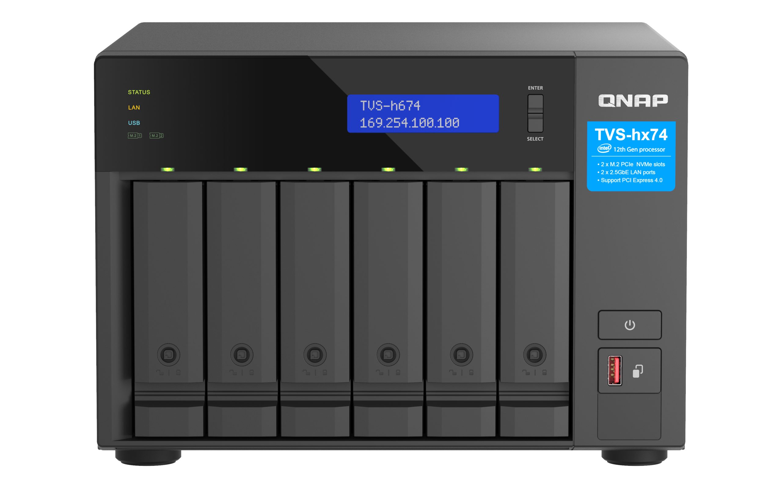 QNAP TVS-h674-i5-32G,6-bay QuTS hero NAS, Intel Core i5-12400 6-core/12-thread, up to 4.6GHz, 32GB SO-DIMM DDR4(max.128GB), 6 x 2.5"/3.5" SATA HDD/SSD, 3 Yrs