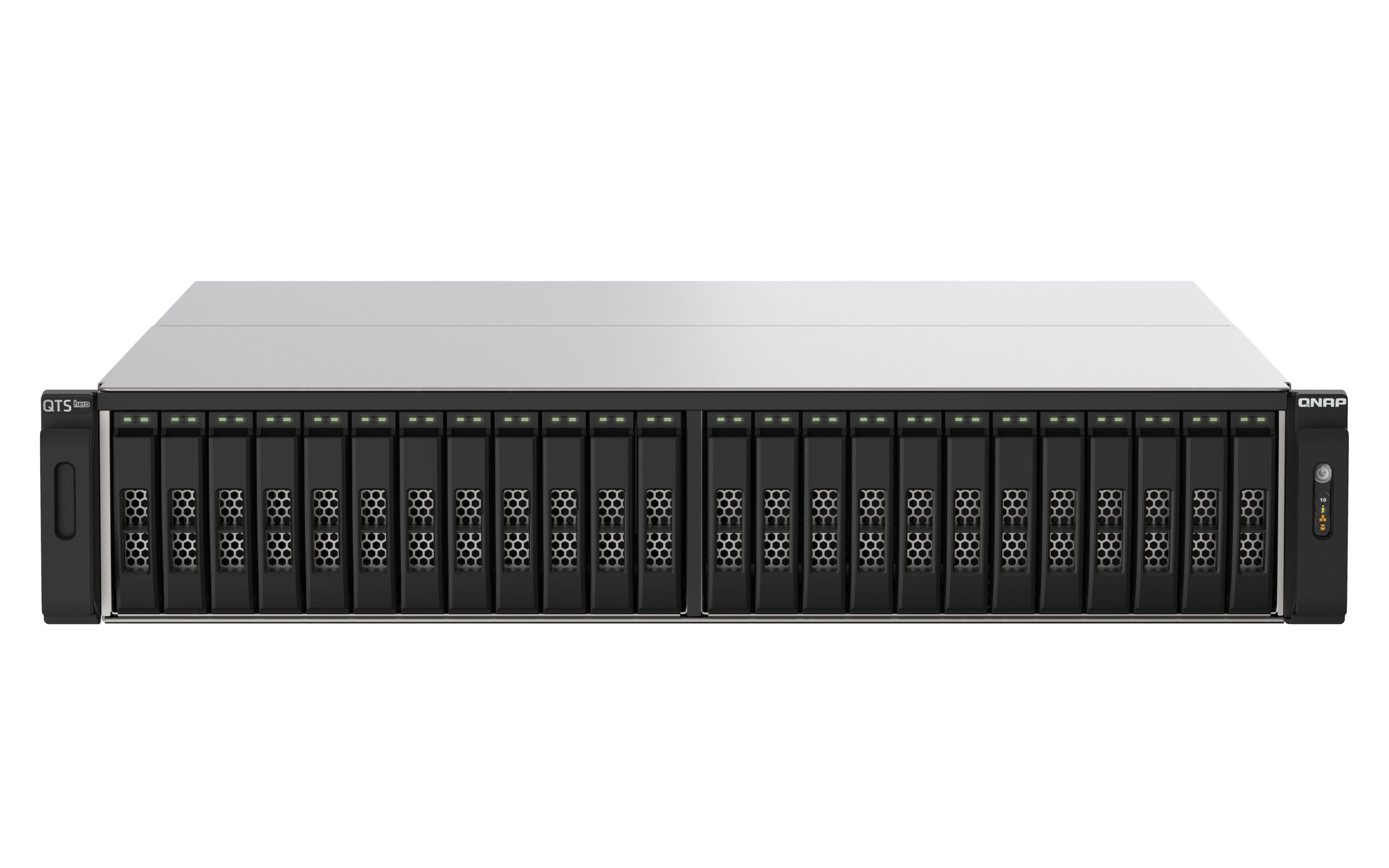 QNAP TS-h2490FU-7302P-256G, 24-Bay all-flash NAS, NVMe Gen3 x4, AMD EPYC 7302P 3.0GHz, 256GB RDIMM ECCC DDR4 RAM, 2 x 2.5GbE LAN, 4 x 25GbE SFP28, 5 Yr WTY