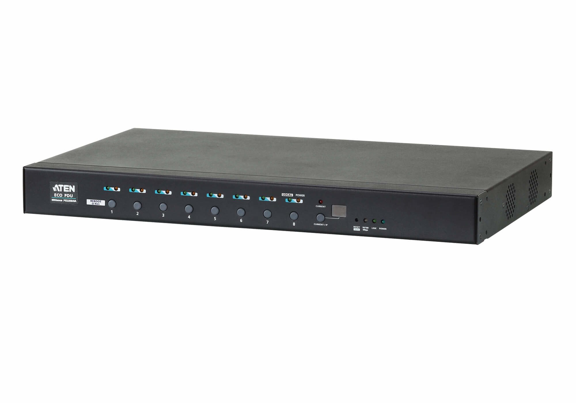 Aten 8 Port 1U 16A Smart PDU - Bank level metering with outlet control, 8xC13 Outlets