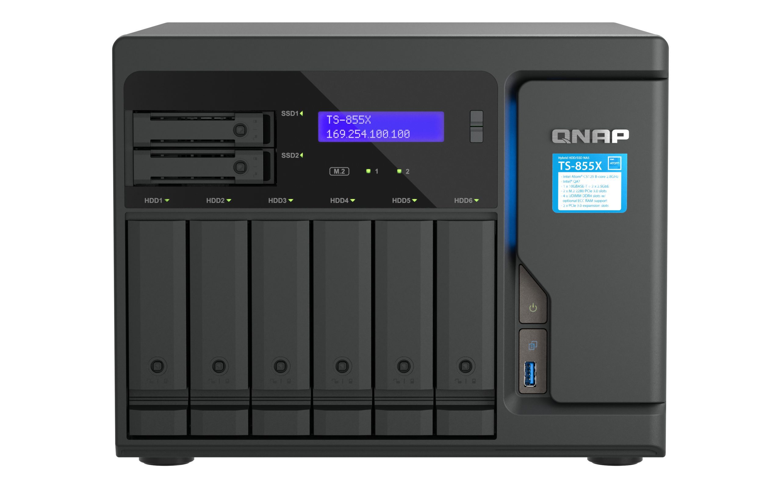 QNAP TS-855X-8G, 8-Bay NAS, Intel Atom C5125 8-core processor, 2.8GHz, 8 GB SODIMM DDR4 (1x 8 GB), 1 x 10Gbe/2 x2.5Gbe, PCIe, 2 Yrs WTY