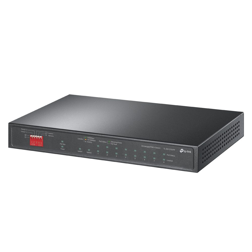 TP-Link TL-SG1210PP 10-Port Gigabit Desktop Switch with 6-Port PoE+ and 2-Port PoE++ , 9× 10/100/1000Mbps RJ45 Ports, 1× 1000Mbps Combo SFP/RJ45 Port