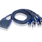 Aten Compact Kvm Switch 4 Port Single Display Vga W/ Audio, 0.9m Cable, Computer Selection Via Hotkey (CS64US-AT)
