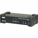 Aten Desktop Kvmp Switch 2 Port Single To Dual Display 4k Displayport Mst W/ Audio, Cables Included, 2x Usb Port, Selection Via Front Panel (CS1922M-AT-U)