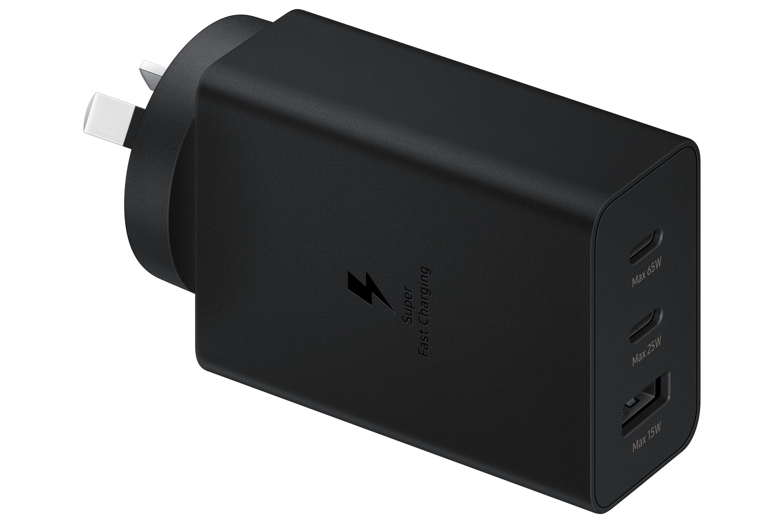 Samsung 65W PD Power Adapter Trio - Black(EP-T6530NBEGAU),3-in-1 Wall Charger(2 x USB-C, USB-A), Versatile Compatiblity, 1 Year Warranty