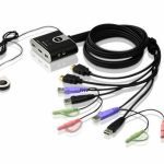 Aten Compact KVM Switch 2 Port Single Display HDMI w/ audio, 1.2m Cable, Remote Port Selector,