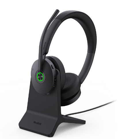 A black headphones with a green circle