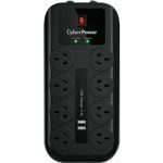 CyberPower 8-port Surge Protector with 2 x USB Charging Ports - 5 Yrs Adv. Replacement WTY