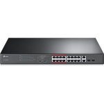 TP-Link 16-port 10/100mbps Poe+ Switch, 16 10/100mbps Rj45 Ports, 2 Gigabit Rj45 Ports, 2 Combo Sfp Slots, 802.3at/af, 192w Poe Power, 1u (TL-SL1218MP)
