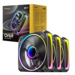 Antec Orbit 120 ARGB 3PK, Extreme Lighting 4 sides & Mirror inward Effect, PWM, 28MM Thickness Focus Airflow 66.72 CFM, FDB 9 Blades. Woven cable Fan