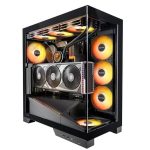 OKINOS AQ9 ARGB,Pre-Installed 5×120mm ARGB PWM Fan, ATX Mid Tower PC Case,Computer case with Panoramic View,Tempered Glass Side Panel,Type C Port