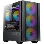 OKINOS Cypres 3 ARGB Micro ATX Case, 4 × 120mm ARGB Non-PWM Case Fans Pre-Installed, MATX PC Case, Temper Glass Side Panel, with Type-C, Black