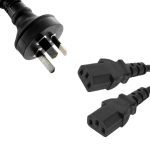 8ware 3m 10amp Y Split Power Cable with AU/NZ 3-pin Male Plug 2xIEC F C13 Socket & Cord for PC & Monitor to Wall Power Socket