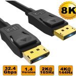 8Ware 3m Ultra 8k Displayport Dp1.4 Cable – Male To Male Gold Plated 7680×4320 8k@60hz 4k@144hz 32.4gbps Uhd Qhd Fhd Hdp Hdcp Hdtv Hdr 28awg (RC-DP38K)
