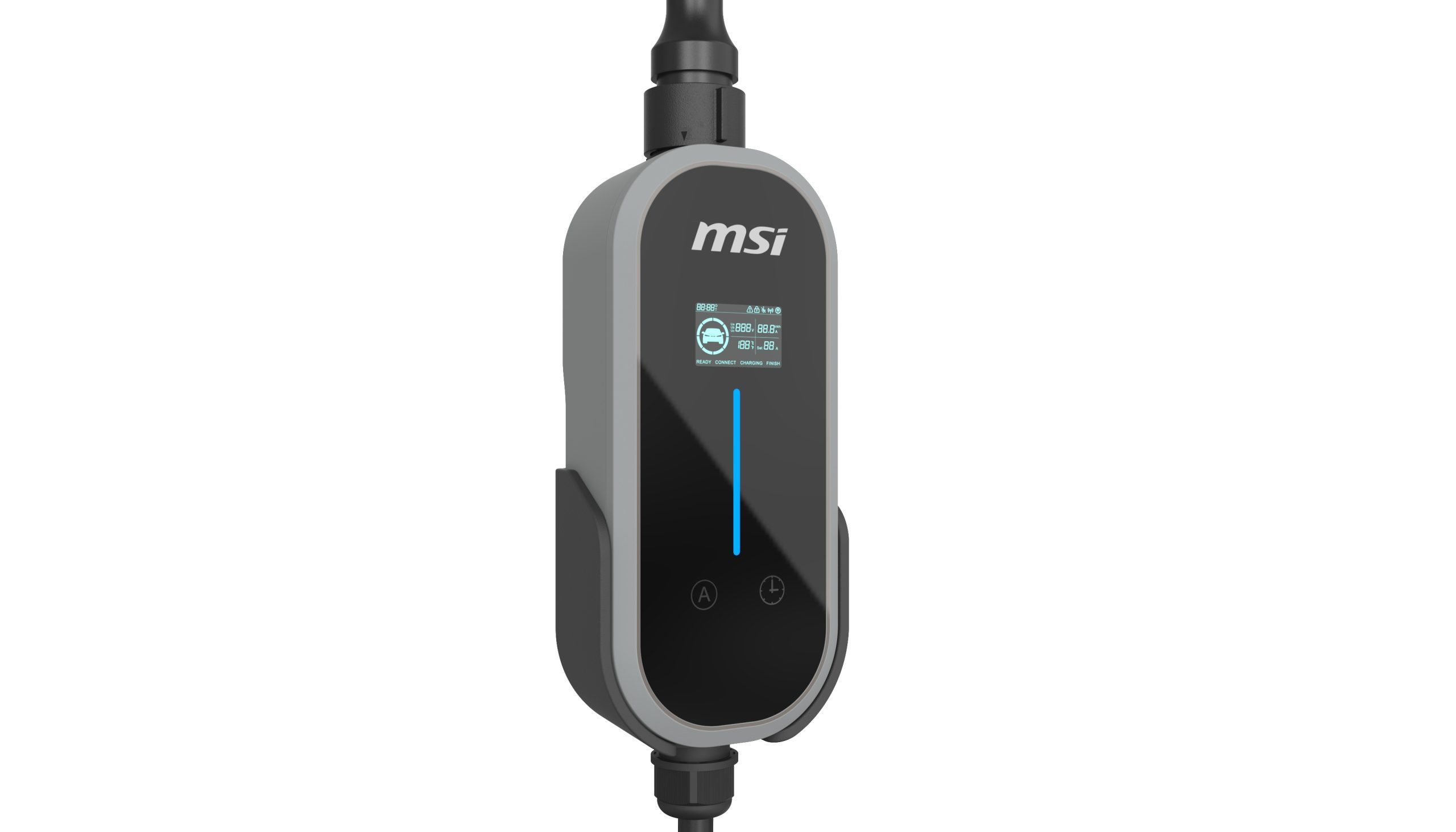 MSI Portable EV Charger Grey Ezgo 10A+15A+Home kit, Single Phase, 230V, 1PH, 2.3KW & 3.4KW, 5M Type 2 Charging gun, 1.8'LCD, IP66, 1.5T, Bluetooth
