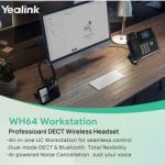 Yealink Wh64 Dual Workstation, Yealink Wh64 Workstation Is An Industry-leading Dect Wireless Headset With Dual/single-ear Options For Seamless Desktop (WH64-D-WS)