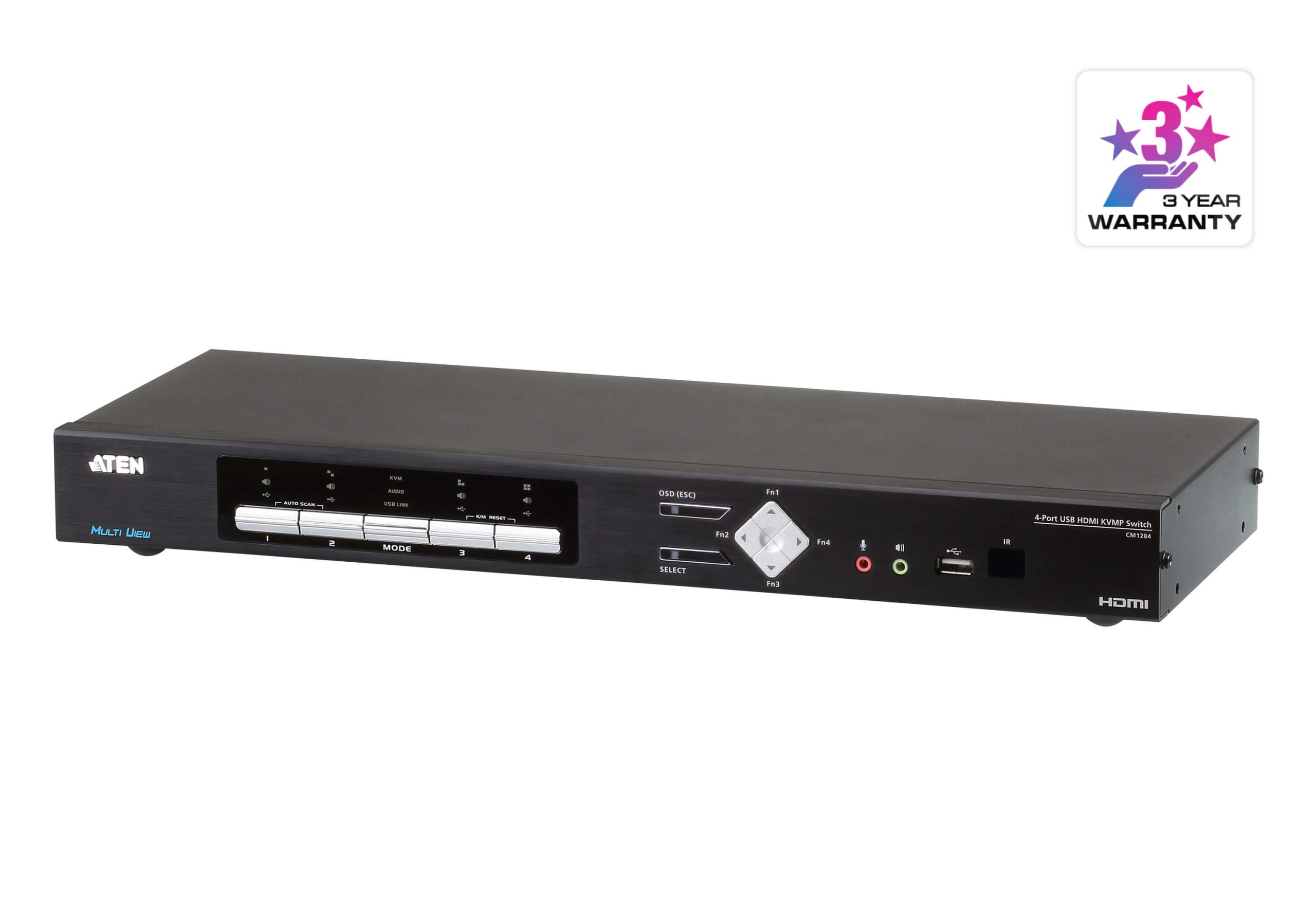 Aten Desktop KVMP Switch 4 Port Multi-View 4k HDMI w/ audio, 4x USB HDMI Cables Included, 2x USB Port, Selection Via Front Panel - Image 3