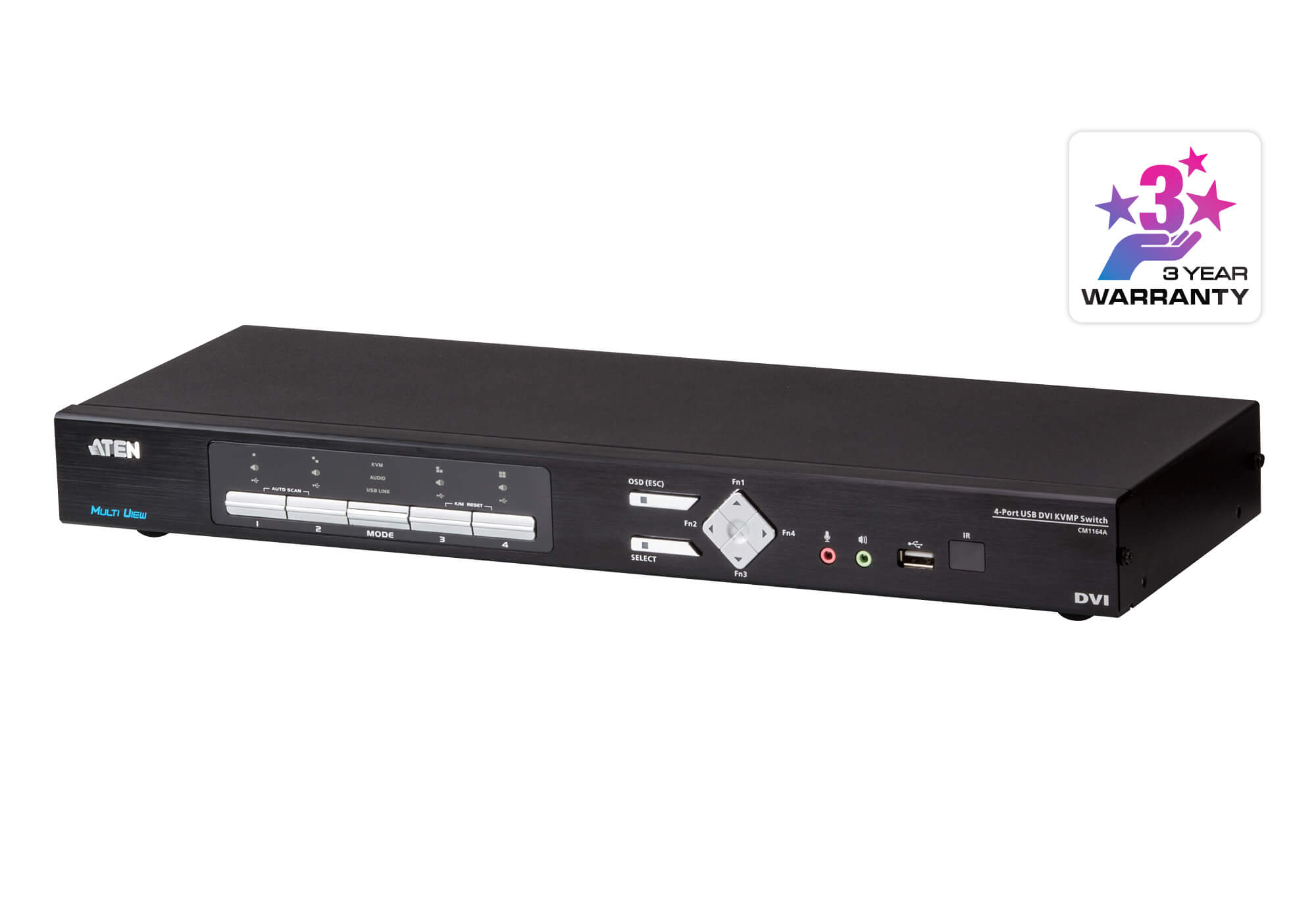 Aten 4-Port DVI Multi-View KVMP Switch, Quad View with Picture in Picture, support up to 1920 x 1200 @ 60 Hz, 4 DVI USB KVM Cables Included - Image 3