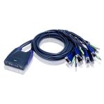 Aten Compact Kvm Switch 4 Port Single Display Vga W/ Audio, 0.9m Cable, Computer Selection Via Hotkey (CS64US-AT)