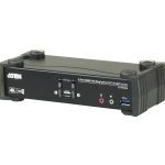 Aten Desktop Kvmp Switch 2 Port Single To Dual Display 4k Displayport Mst W/ Audio, Cables Included, 2x Usb Port, Selection Via Front Panel (KVA-CS1922M)