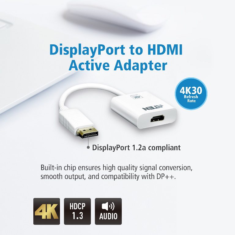 Aten 4K DisplayPort to HDMI Active Adapter, Supports VGA, SVGA, XGA, SXGA, UXGA, 1080p & resolutions up to 4K UHD, Supports AMD Eyefinity, DP to HDMI - Image 6