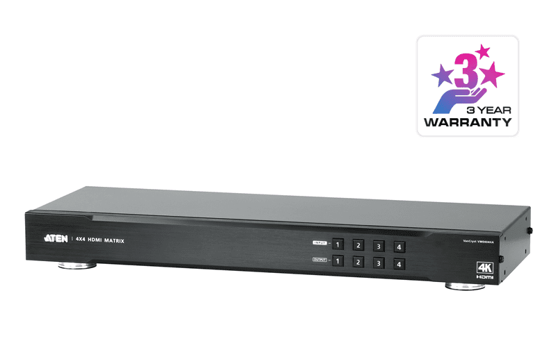 Aten Professional Matrix 4x4 HDMI Matrix, Supports 4K Resolutions tp to UHD, control via front-panel pushbuttons, IR remote and RS232 - Image 4
