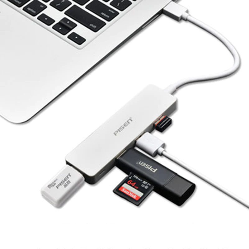 Pisen USB-C to 4xUSB-A 3.0 Charging HUB - TPE Flexible Wire, Light Indicator, Resistant to Pulling and Bending, More Durable, 2 Years Warranty