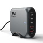 USP 188W GaN 5 Ports USB-C PD Laptop Wall Charger Black - 3x USB-C, 2x USB-A, Efficiently, High Quality, Tablet, Laptop, iPhone, 2 Years Warranty