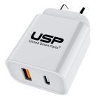 USP 20W Dual Port Fast Wall Charger - White, 1xUSB-C(20W PD), 1xUSB-A(18W QC 3.0), Compact and Lightweight, 2 Years Warranty