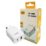 USP 30W Dual Port Fast Wall Charger - White, 1xUSB-C(30W PD), 1xUSB-A(18W QC 3.0), Compact and Lightweight, 2 Years Warranty