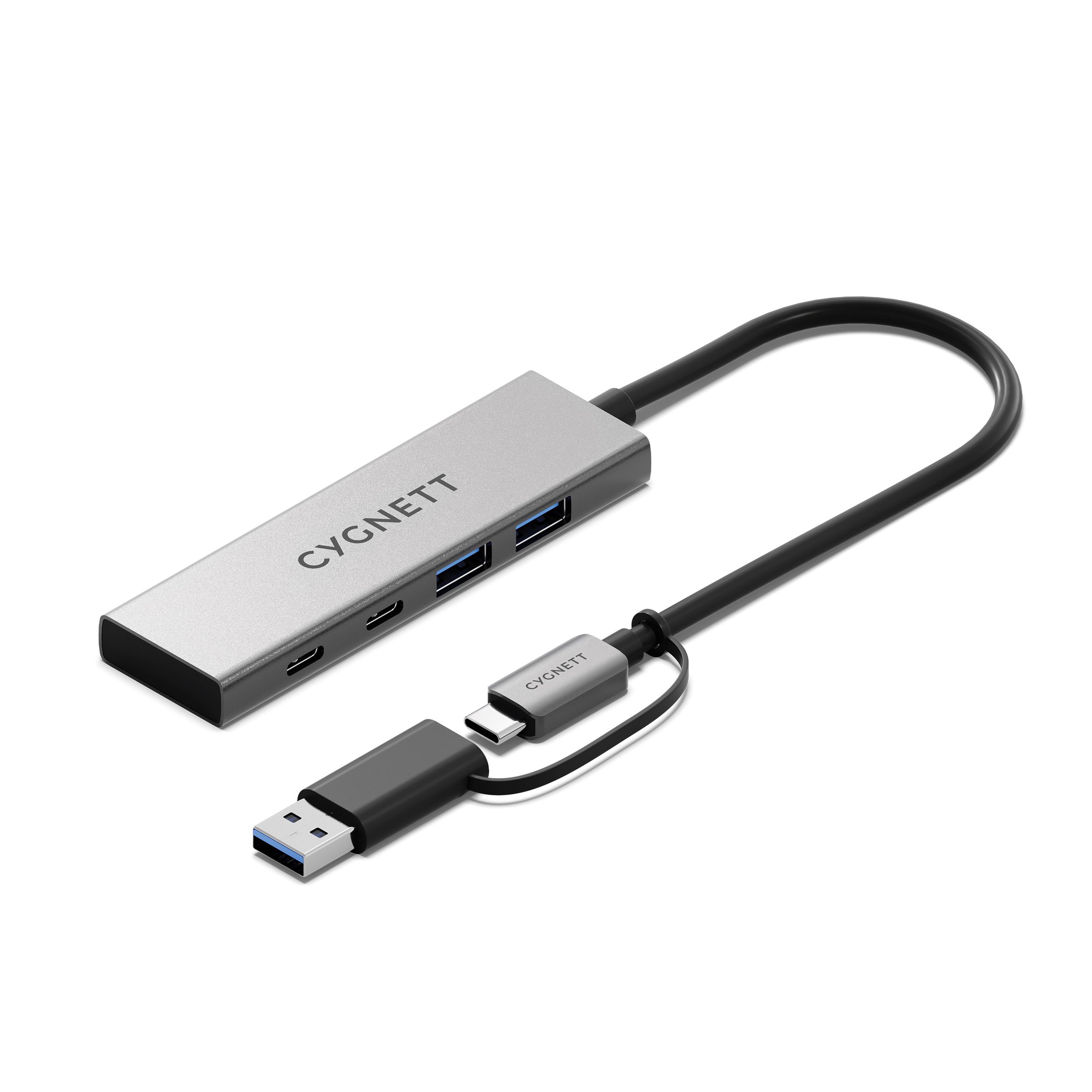 Cygnett Unite 4-in-1 USB-C to USB-C & USB-A Hub - White (CY5389CYHUB),2x USB-C, 2x USB-A, 10Gbps Transfer, USB-C to USB-A Adapter, 2 Years Warranty