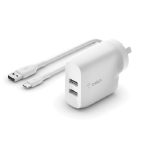 DUAL USB-A WALL CHARGER 24W + A TO C CBL